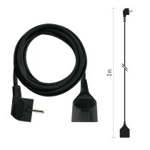 Ilgintuvas 3 m / 1 lizdas / juodas / PVC / 1,5 mm2 