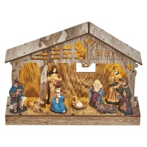 LED vianočný betlehem drevený, 19 cm, 3x AA, vnútorný, teplá biela, časovač