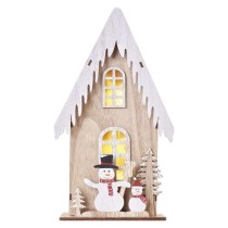 LED Holzdekoration – Häuschen mit Schneemännern, 28,5 cm, 2x AA, Innen, warmweiss, Timer