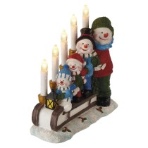 LED küünlaalus - lumemees saanil, 24 cm, 2x AA, tuppa, soe valge, ajasti