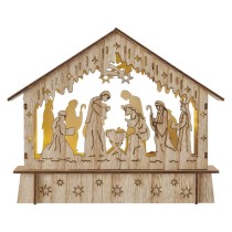LED Weihnachtskrippe aus Holz, 15 cm, 2x AA, Innen, warmweiss, Timer