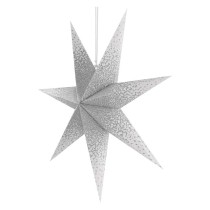 LED Papierstern zum Aufhängen mit silbernem Glitzer in der Mitte, weiß, 60 cm, Innen