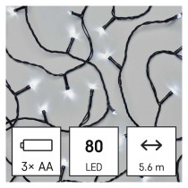 LED vianočná reťaz, 5,6 m, 3x AA, vonkajšia aj vnútorná, studená biela, časovač