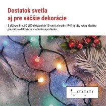 LED vianočná cherry reťaz–guličky, 8 m, vonkajšia aj vnútorná, multicolor,programy,časovač