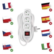 Predlžovací kábel 10 m / 3 zásuvky / s vypínačom / biely / PVC / 1,5 mm2