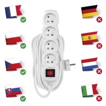 Predlžovací kábel 10 m / 4 zásuvky / s vypínačom / biely / PVC / 1,5 mm2