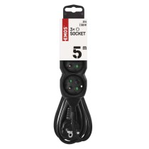 Predlžovací kábel 5 m / 3 zásuvky / čierny / PVC / 1 mm2