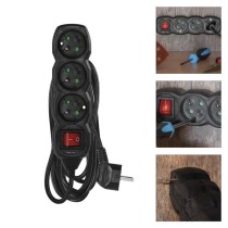 Predlžovací kábel 5 m / 3 zásuvky / s vypínačom / čierny / PVC / 1 mm2