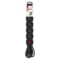 Predlžovací kábel 3 m / 5 zásuviek / s vypínačom / čierny / PVC / 1 mm2