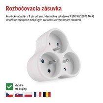 Rozbočovacia zásuvka 3× guľatá, biela