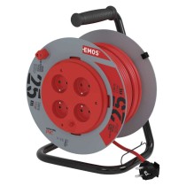 Prodlužovací kabel na bubnu, pevný střed / 25m / 4 zásuvky / červený / PVC / 230V / 1,5mm2