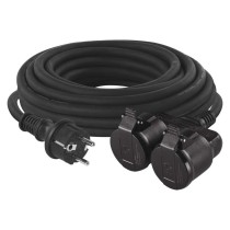 Verlängerungskabel 20 m / 2 Steckdosen / schwarz / Gummi / 250 V / 1,5 mm2