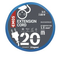 Ilmastikukindel pikendusjuhe 20 m / 1 pistikupesa / sinine / PVC / 230 V / 1,5 mm2