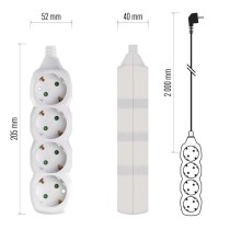 Prailginimo laidas 2 m / 4 lizdai / baltas / PVC / 1 mm2