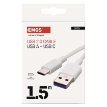 Laadimis- ja ühenduskaabel USB-A 2.0 / USB-C 2.0, 1,5 m, valge