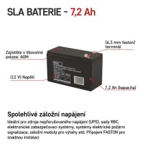 Bezúdržbový olověný akumulátor 12 V/7,2 Ah, faston 6,3 mm