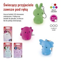 LED silikonski obesek za ključe – živali, 12 kosov, razstavni škatla