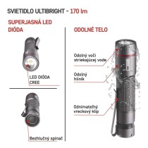 CREE LED kovové svietidlo Ultibright 60, 170lm, 1xAA