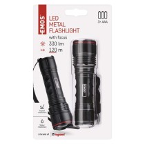 LED ručné kovové svietidlo, 330 lm, 3× AAA, fokus