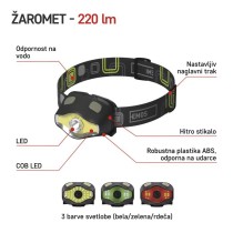 Naglavna LED svetilka 3W LED + COB
