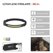 COB LED aufladbare Stirnlampe P3541, 380 lm,Li-Pol 1200 mAh