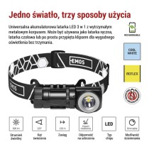 Latarka czołowa LED, 500 lm, Li-Ion 800 mAh ładowalna