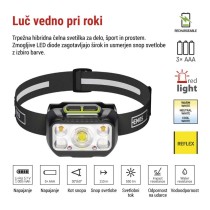 Naglavna polnilna LED svetilka P3546, 550 lm, 110 m, Li-Pol 1000 mAh / 3× AAA