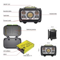 LED nabíjacia čelovka P3546, 550 lm, Li-Pol 1000 mAh / 3× AAA
