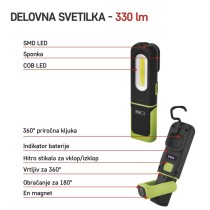 Polnilna LED delovna svetilka COB LED + SMD LED, 330 lm, 1200 mAh
