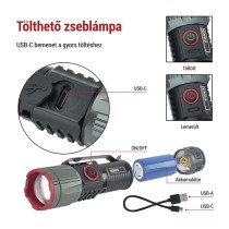 EMOS LED tölthető fém zseblámpa 300 lm, 700 mAh