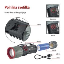 LED Polnilna svetilka kovinska 300 lm, 700 mAh