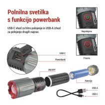 LED Polnilna svetilka kovinska 3000 lm, 5000 mAh