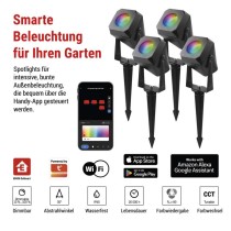 GoSmart LED-Außenstrahler, Starter-Set, 4-teilig, 7 W, RGBIC dimmbar, WiFi
