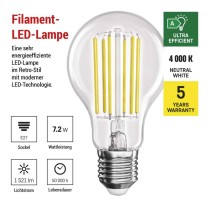 LED Lampe Filament A60 A CLASS / E27 / 7,2 W (100 W) / 1521 lm / Neutralweiß