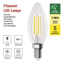 LED Lampe Filament Candle A CLASS/ E14 / 3,8 W (60 W) / 806 lm / Warmweiß