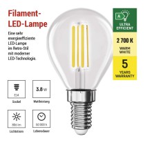 LED Lampe Filament Mini Globe A CLASS / E14 / 3,8 W (60 W) / 806 lm / Warmweiß