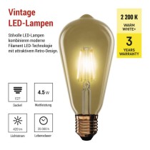 LED Lampe Vintage ST64 / E27 / 4,5 W (40 W) / 420 lm / Warmweiß