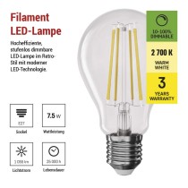 LED Lampe Filament A60 / E27 / 7,5 W (75 W) / 1 055 lm / Warmweiß / dimmbar