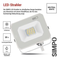 LED reflektor SIMPO 10 W, weiß, neutralweiß