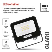LED reflektor GLARO 10W, čierny, IP65, 1000 lm, neutrálna biela