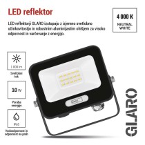 LED reflektor GLARO 10W, črni, IP65, 1000 lm, nevtralna bela