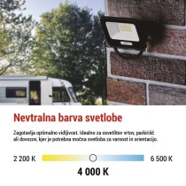 LED reflektor GLARO 10W, črni, IP65, 1000 lm, nevtralna bela