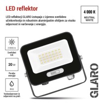 LED reflektor GLARO 20W, črni, IP65, 2000 lm, nevtralna bela