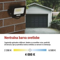 LED reflektor GLARO 20W, črni, IP65, 2000 lm, nevtralna bela
