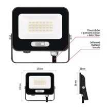 LED reflektor GLARO 20W, černý, IP65, 2000 lm, neutrální bílá