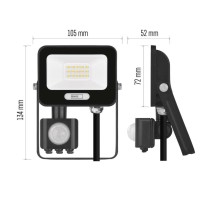 LED reflektor GLARO s pohybovým čidlem, 10 W, černý, IP54, 1000 lm, neutrální bílá