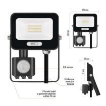 LED reflektor GLARO s pohybovým čidlem, 10 W, černý, IP54, 1000 lm, neutrální bílá