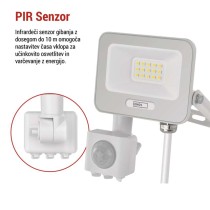 LED reflektor GLARO PIR 10 W, bel, IP54, 1000 lm, nevtralna bela