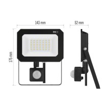 LED reflektor SIMPO s pohybovým čidlem, 30 W, černý, neutrální bílá