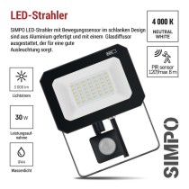 LED reflektor SIMPO mit Bewegungssensor, 30 W, neutralweiß
